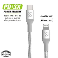 Scosche Strikeline Câble de charge et de synchronisation Lightning USB-C tressé de qualité supérieure 8 pieds Recharge haut débit