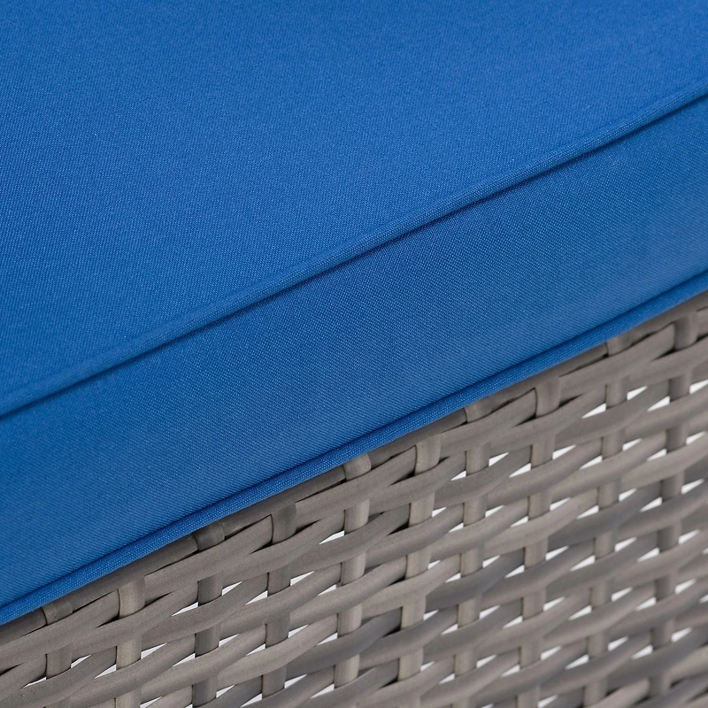 CorLiving Parksville 3-Piece Resin Wicker Patio Sectional Set- Blended Grey Finish/Oxford Blue Cushions