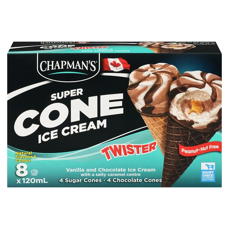 Chapman's Super Cone Twister - Crème glacée à la vanille et au chocolat avec un centre au caramel salé dans une carton CHAP SALTY CAR TWISTER