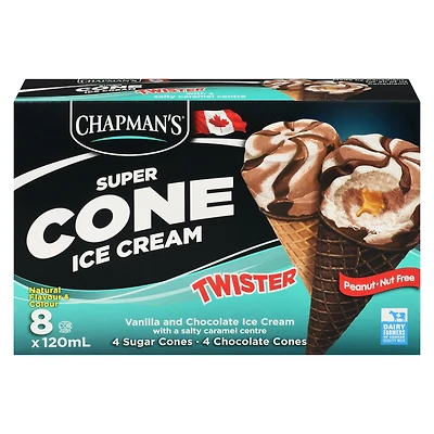 Chapman's Super Cone Twister - Crème glacée à la vanille et au chocolat avec un centre au caramel salé dans une carton CHAP SALTY CAR TWISTER