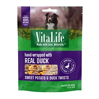 Torsades de patate douce et canard VitaLife, friandises pour chiens entièrement naturelles et à base de viande séchée 400 g