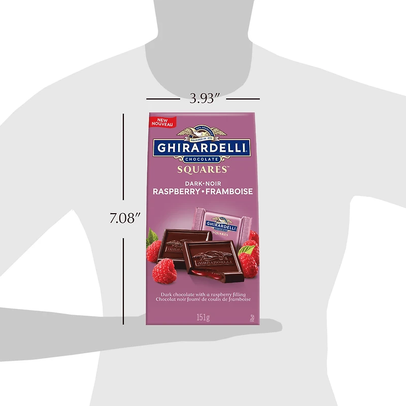 GHIRARDELLI Dark Chocolate Raspberry Squares Bag, 151g, GHIRARDELLI BAG DARK RASPBERRY 151G