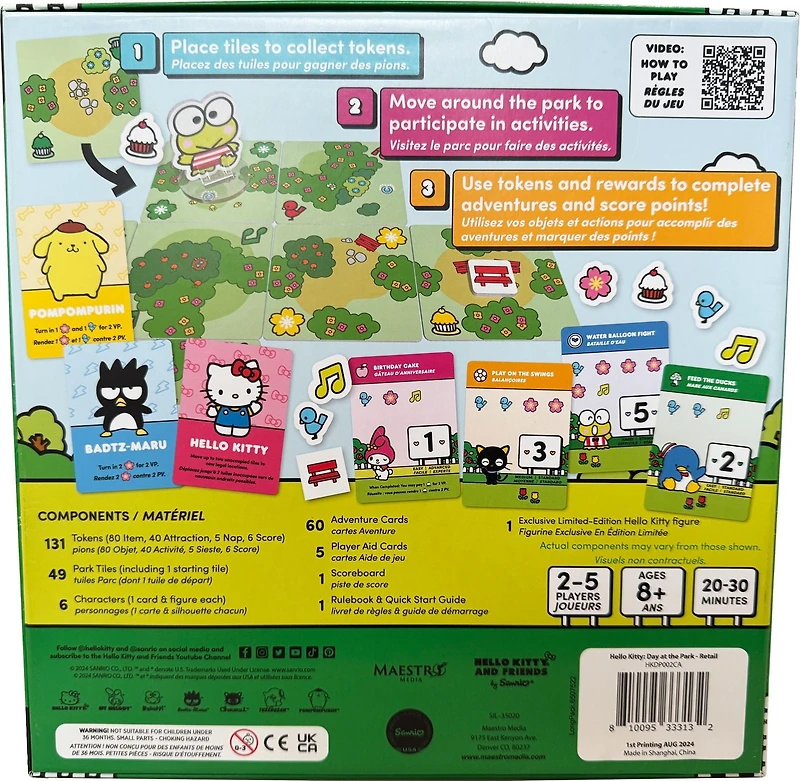 Asmodee - Maestro Media - Édition Exclusif - Hello Kitty: Day at The Park - Hello Kitty et ses Amis - Jeu Amusant en Famille - De 2 à 4 Joueurs - À partir de 8 ans - Anglais Hello Kitty: Un jeu d'aventure au parc!