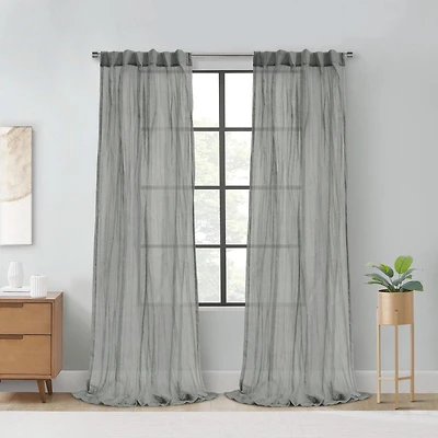 Loft Living Peoria Transparent Double Tetiere panneau de rideau 52 x 63 in Gris