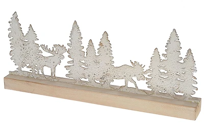 Décor De Table En Forme De Forêt Blanche Et D'Orignal Avec Base En Bois