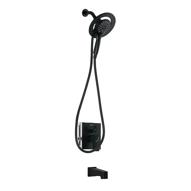 Robinet de bain-douche noir à pression équilibrée/inverseur 3 voie carré akuaplus(MD), douche à main aimantée 3 réglages avec pommeau et bec de bain