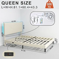 Homy Casa Queen Bed Frame with Portable Folding Tray Bedroom Set