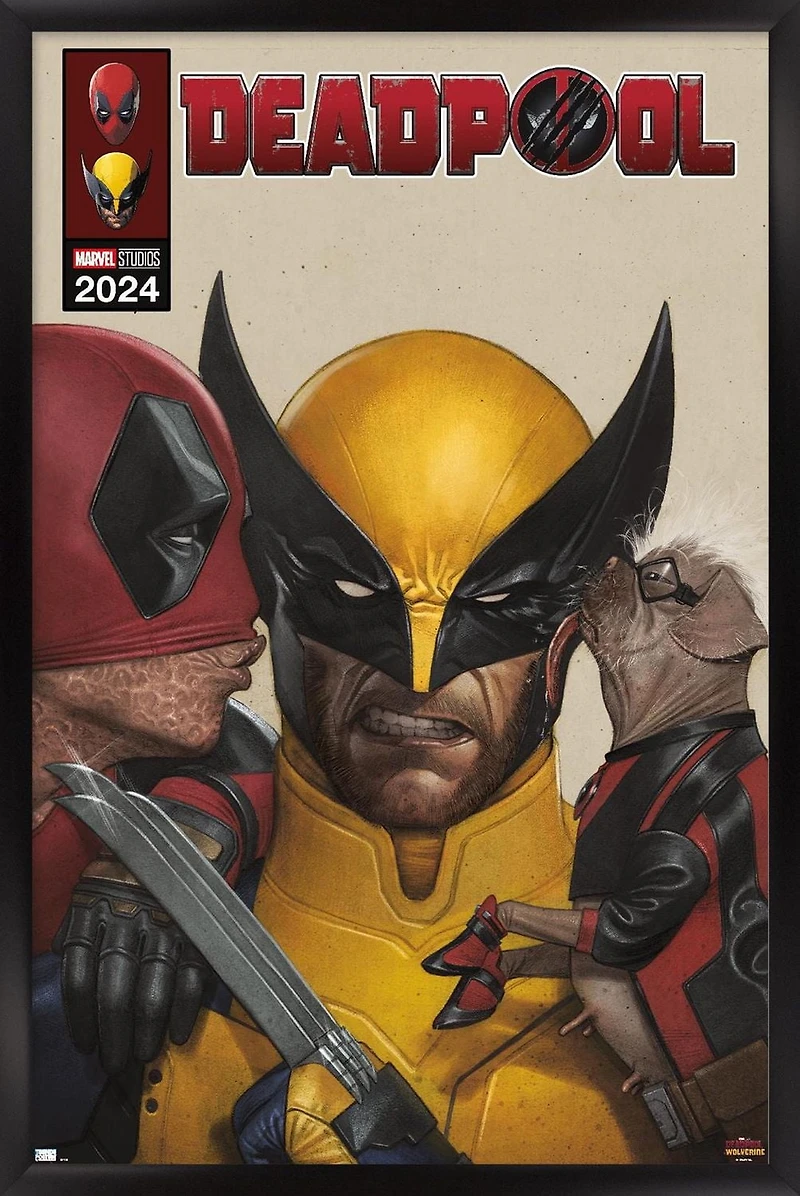 Marvel Deadpool & Wolverine - Homage Cover Wolverine Kisses Wall Poster with Magnetic Frame, 22.375" x 34"