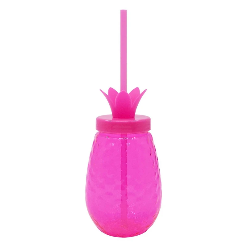 Gobelet en plastique rose ananas Mainstays avec paille, verre, 1 pièce