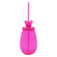 Gobelet en plastique rose ananas Mainstays avec paille, verre, 1 pièce