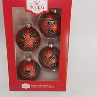 Holiday Time 65mmx 4CT Red Flower Glass Ornament