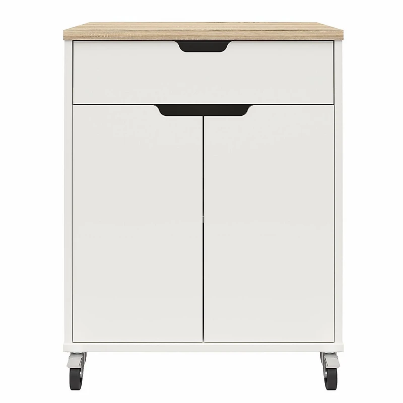 Systembuild Evolution Versa Chariot de rangement 2 portes/1 tiroir avec roulettes verrouillables, blanc et chêne patiné