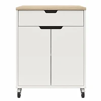 Systembuild Evolution Versa Chariot de rangement 2 portes/1 tiroir avec roulettes verrouillables, blanc et chêne patiné