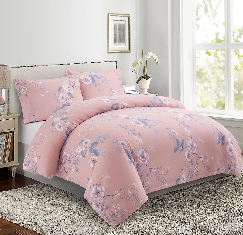 Marina Decoration Ultra Soft Silky Rich Printed Rayon from Bamboo All Season Duvet Cover Fitted Sheet Ensemble Bedding Set with Zipper and Corner Tie