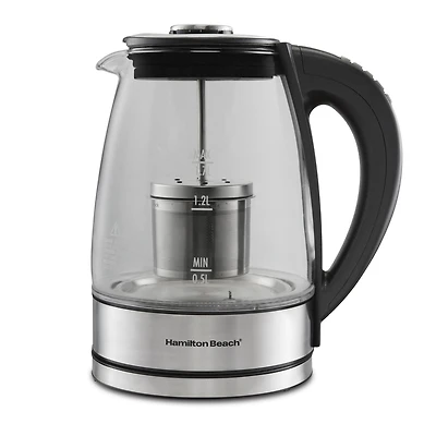 Hamilton Beach 40942, 1.7 L Variable Temperature Glass Kettle with Tea Steeper, 1.7-Litre