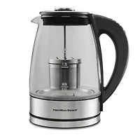Hamilton Beach 40942, 1.7 L Variable Temperature Glass Kettle with Tea Steeper, 1.7-Litre