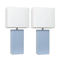 Ensemble de 2 lampes de table modernes en cuir avec abat-jour en tissu blanc