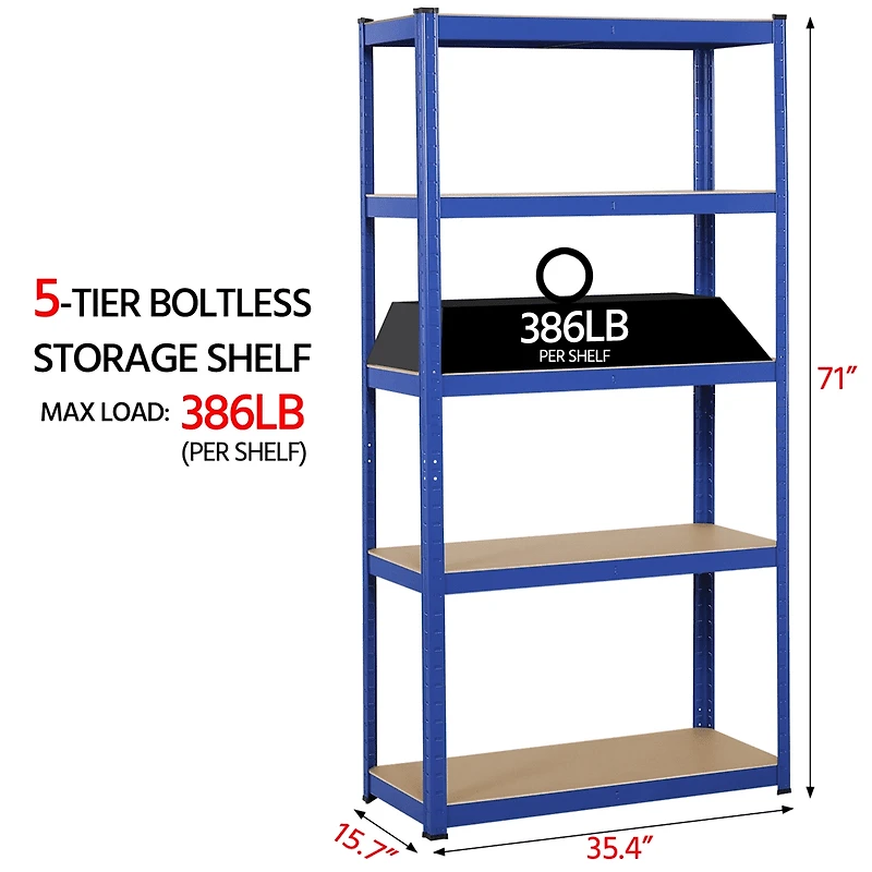 Fullfurnique 71″ Height Metal Storage Rack with Adjustable Shelves, Blue