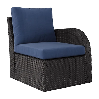 CorLiving Brisbane Rust-Resistant Outdoor Wicker Right Arm Patio Sectional Piece with Cushions