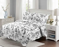 Marina Decoration Parure de lit ultra douce avec couvre-lit en tissu Pinsonic imprimé en relief et taies d'oreiller, motif branches florales de chrysanthème gris