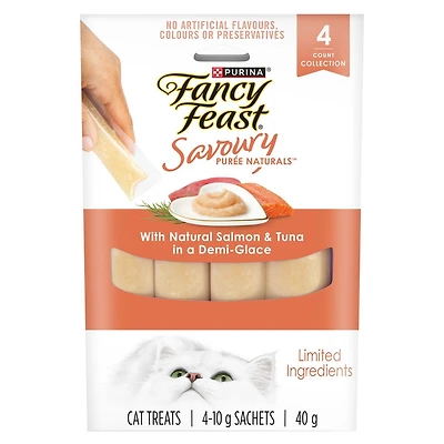 Fancy Feast Savoury Puree Naturals with Natural Salmon & Tuna in a Demi-Glace, Cat Treats 40 g, 40 g