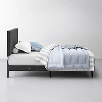 Homy Casa Twin Upholstered Bed with LED Light, USB Ports and Padded Headboard for Kids Bedroom, Grey
