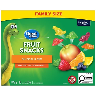 Great Value Dinosaur Mix Fruit Flavoured Snacks, 875 g (35 pouches x 25 g)