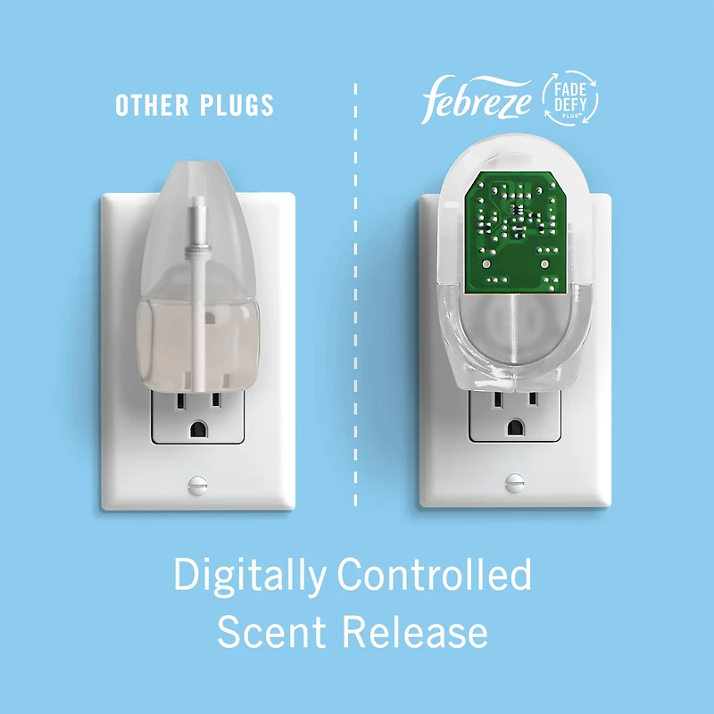 Assainisseur d’air à brancher Febreze, recharge d’huile parfumée qui combat les odeurs, parfum Pin et baies blanches, 4 recharges
