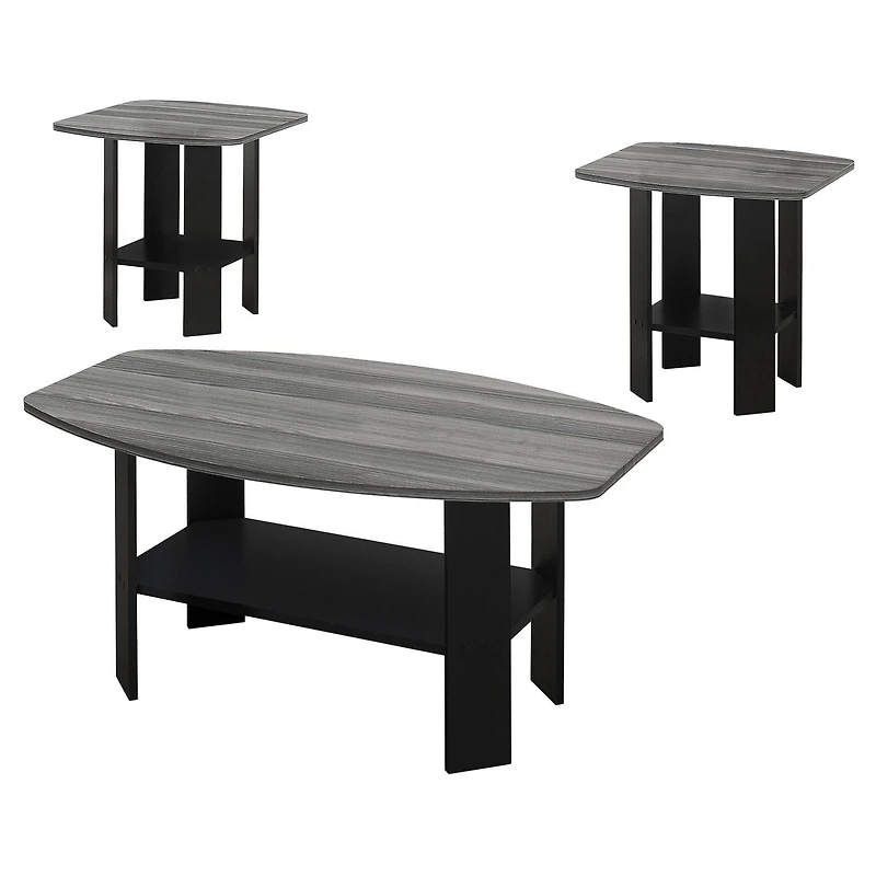 Monarch Specialties Ensemble De Table, Ensemble 3pcs, Café, Bout, Côté, Accent, Salon, Stratifié, Noir, Gris, Transitionnel