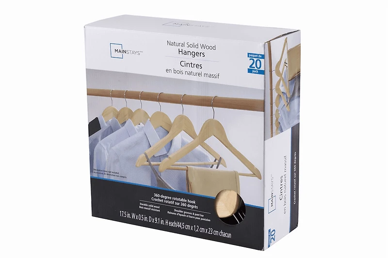 Mainstays-20 Pack Adult Home Premium Wooden Hangers