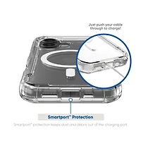 onn. iPhone 16 MagSafe Compatible Rugged Phone Case with Smartport Protection, Clear, Drop tested to 21 ft./6.4 m