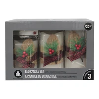 Hometrends Burlap Foliage LED Pillar Candle Set with Remote Control