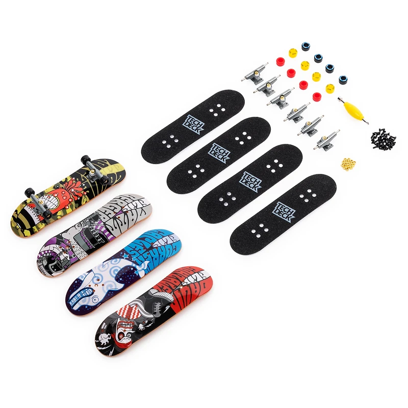 Tech Deck - Mini-planche à roulettes 96 mm - Coffret de 4 - Flip