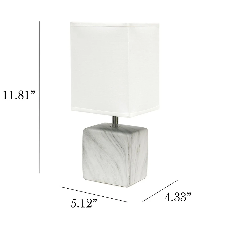 Simple Designs Petite Marbled Ceramic Table Lamp with Fabric Shade