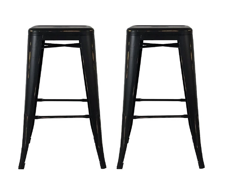 Black Solid Metal Frame Antique Stool, Counter 26"H, Stool Chair Ideal for Kitchen Island Counter. (set of 2)