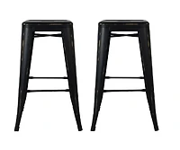 Black Solid Metal Frame Antique Stool, Counter 26"H, Stool Chair Ideal for Kitchen Island Counter. (set of 2)