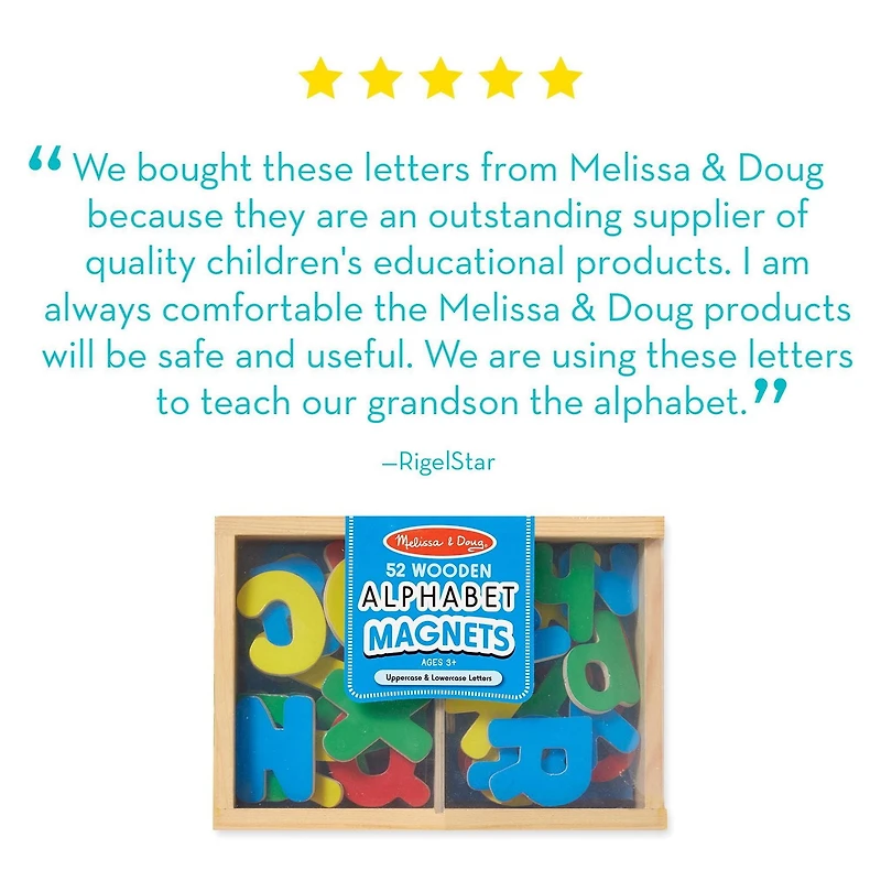 Melissa & Doug 52 Alphabet Magnets en Bois dans une Boîte - Lettres Majuscules et Minuscules - Certifié FSC