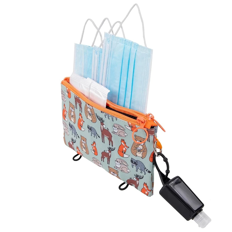ZIPIT Face-It Kit, Pouch with Antibacterial Material + Matching Face Mask for Kids (Grey Animals)