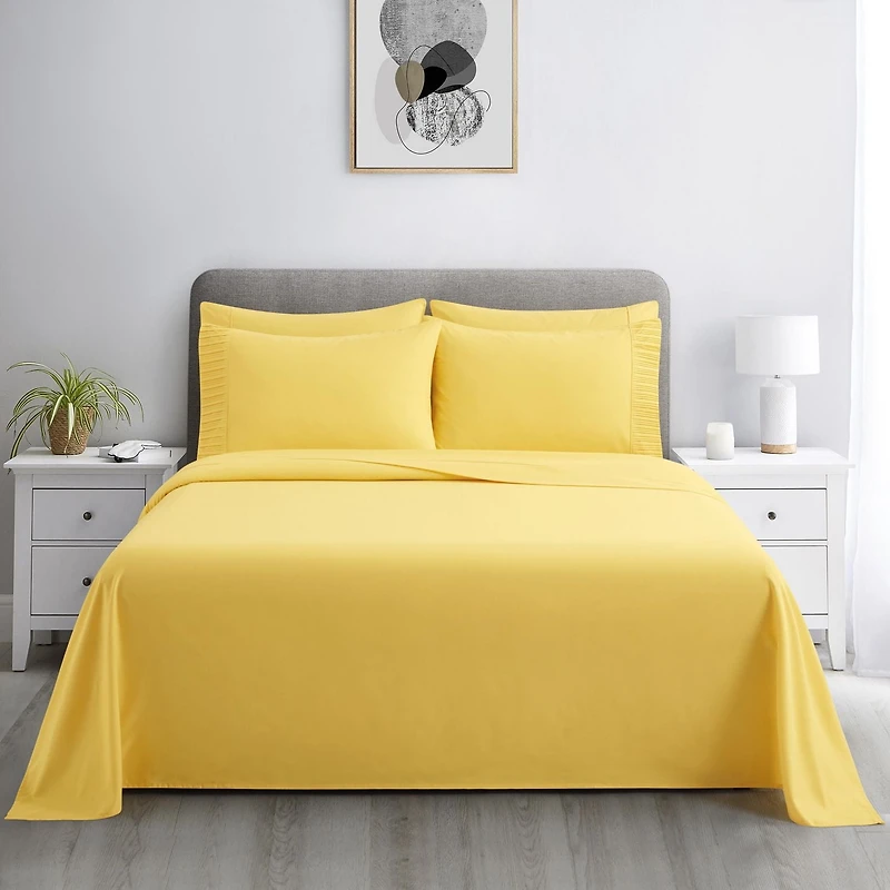 Literie Marina Decoration, draps toutes saisons, ultra doux, soyeux et à poches profondes, en rayonne de bambou, couleur jaune