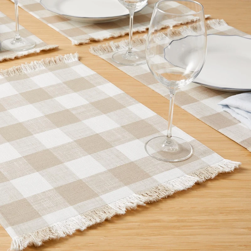 FRAÎCHE Spring Taupe Gingham Placemats, 4 pack, One Size