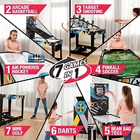 48 in. Combo Game Table, Air Hockey, Basketball, Bag Toss, Darts, Pinball Soccer, Target Shooting, Mini Golf, Multi Game Table by MD Sports