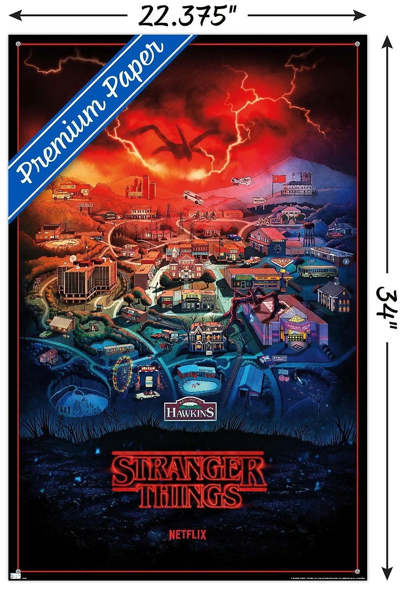 Netflix Stranger Things: Saison 4 – Hawkins, Indiana 22,375" x 34" Affiche Murale avec Cadre Magnétique en Bois de Hêtre, par Trends International
