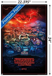 Netflix Stranger Things: Saison 4 – Hawkins, Indiana 22,375" x 34" Affiche Murale avec Cadre Magnétique en Bois de Hêtre, par Trends International