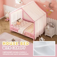 Homy Casa Lit cabane Montessori taille complète avec baldaquin, cadre en bois rose pour enfants avec barrières, sûr et robuste