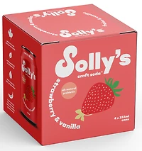 Solly's, Soda Artisanal Prébiotique à la Fraise et à la Vanille, 355 ml, paquet de 4 Canettes 4 x 355 mL