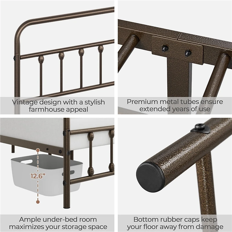 Fullfurnique Classic Iron Platform Bed Frame with High Headboard and Footboard, Twin, Bronze