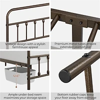 Fullfurnique Classic Iron Platform Bed Frame with High Headboard and Footboard, Twin, Bronze
