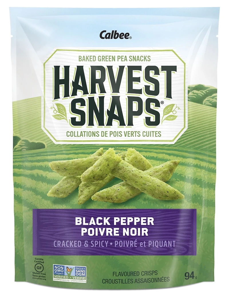 Calbee Harvest Snaps Snapea Crisps Black Pepper Gluten Free Baked Green Pea Crisps 94g, Harvest Snaps Snack Crisps Black Pepper 94g