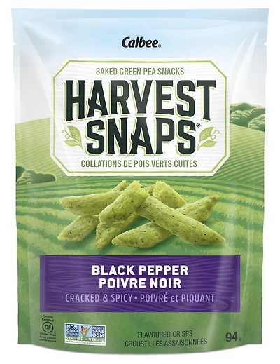 Calbee Harvest Snaps Snapea Crisps Black Pepper Gluten Free Baked Green Pea Crisps 94g, Harvest Snaps Snack Crisps Black Pepper 94g