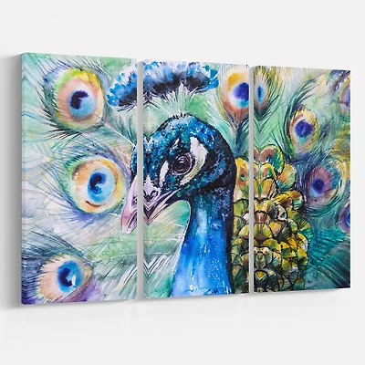 Design Art Beautiful Peacock Watercolor Canvas Print